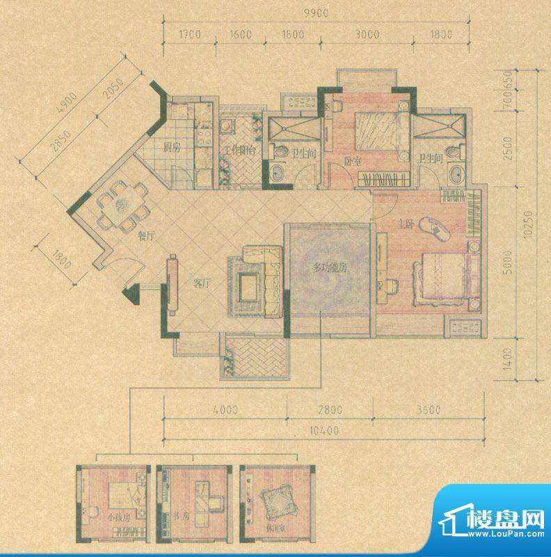 丰泰东海城堡5栋标准层C1户型 面积:98.06平米