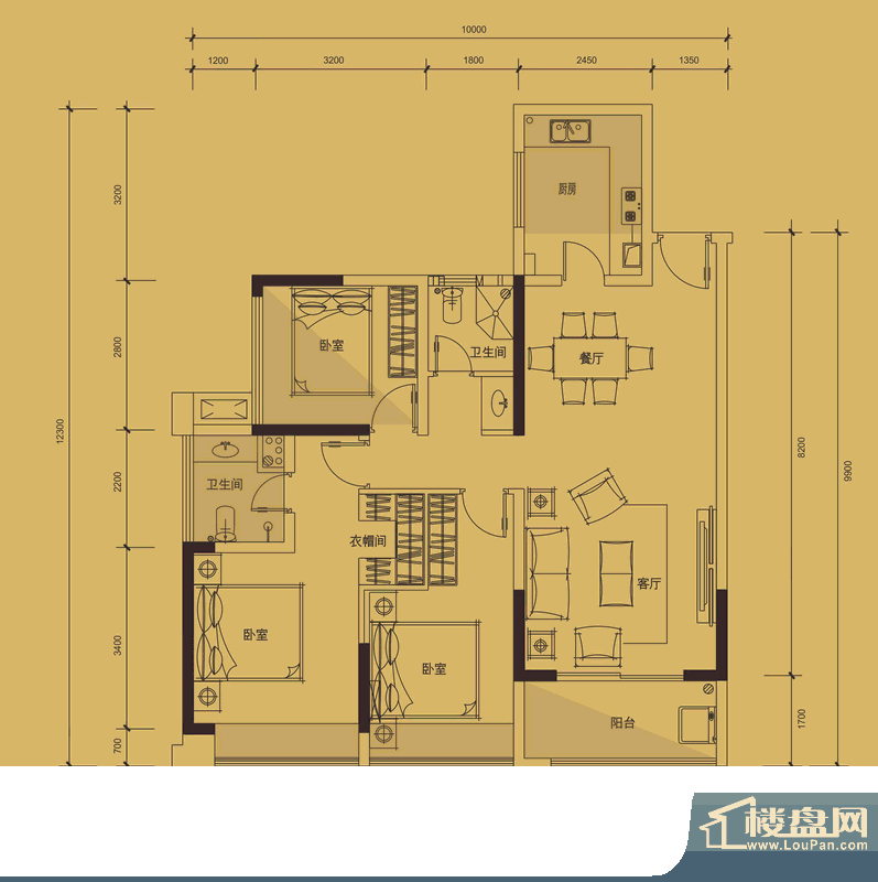 合正上东公园187312-14栋标准层面积:90.00平米