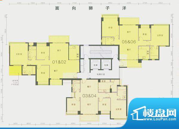 滨江豪园5栋标准楼层平面图 3室面积:133.47平米