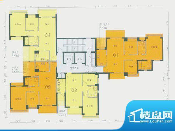 滨江豪园8栋标准楼层平面图 2室面积:80.26平米