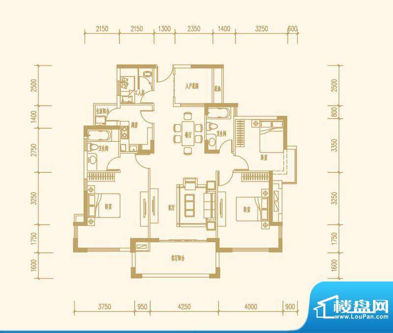 悦榕东岸20栋标准层红宝 3室2厅面积:148.00平米