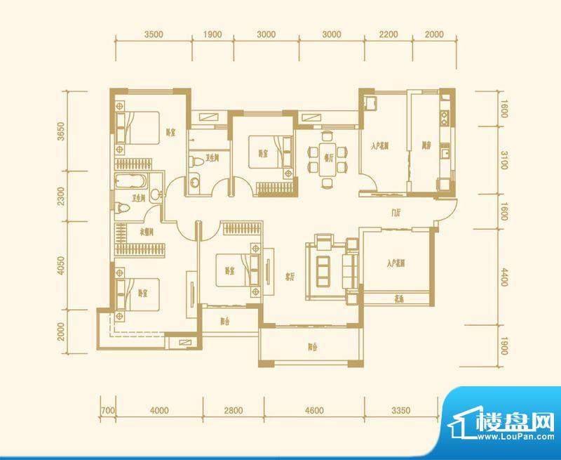 悦榕东岸20栋标准层紫晶 4室2厅面积:176.00平米