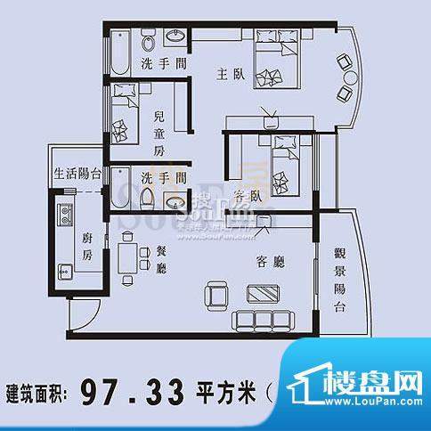 东田丽园五期 3室 户型图面积:100.00平米
