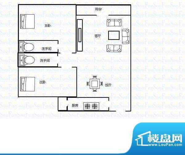 东田丽园五期 2室 户型图面积:93.00平米