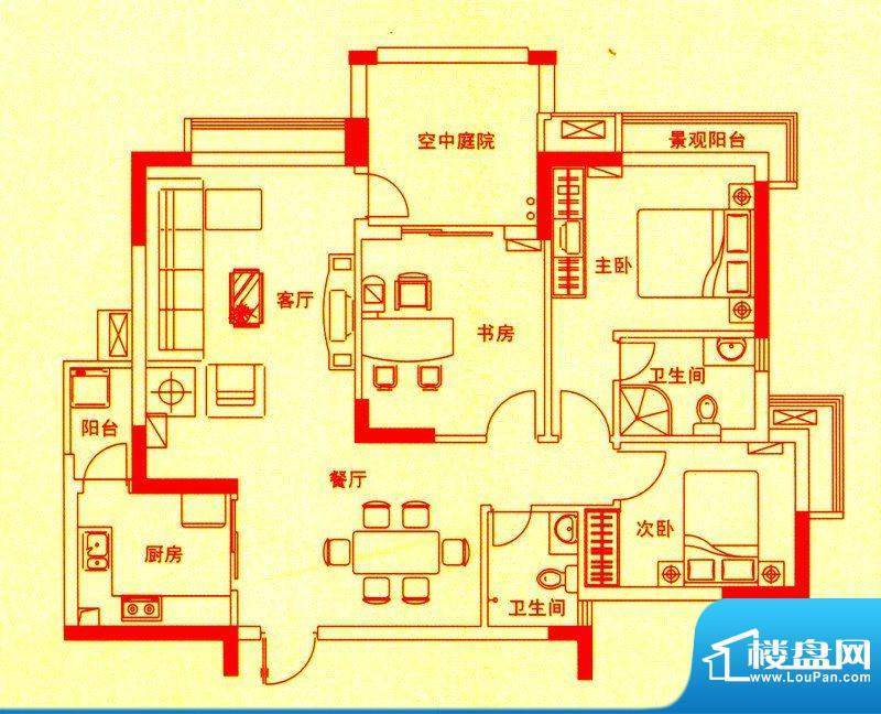 长裕棕榈园裕景苑1栋标准层01单面积:122.03平米