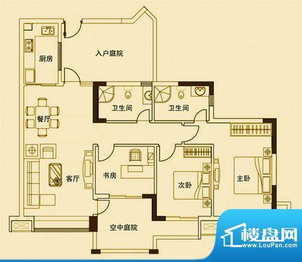 长裕棕榈园1单元户型图 3室2厅面积:128.00平米