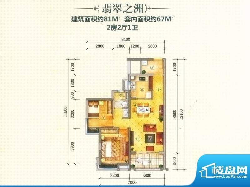 万科金域松湖翡翠之洲 2室2厅1面积:81.00平米