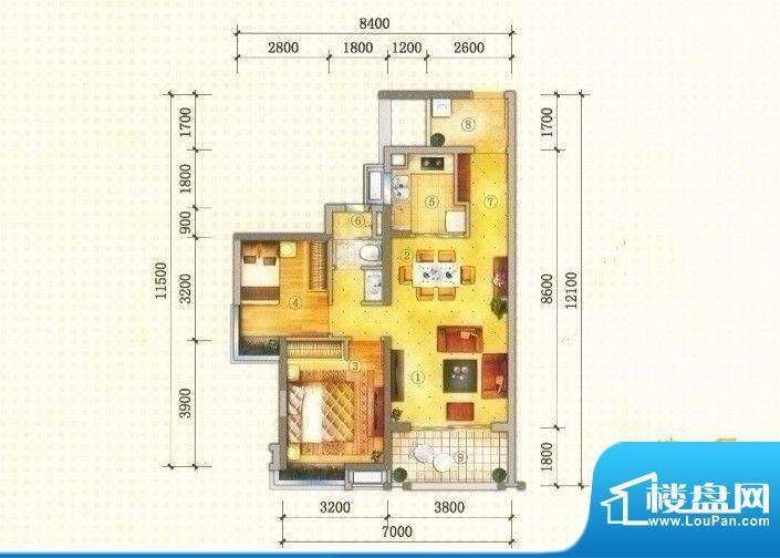 万科金域松湖翡翠之洲 2室2厅1面积:81.00平米