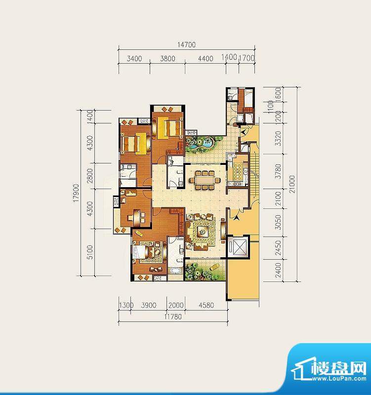 龙泉豪苑二期D户型3#-5#标准层面积:240.00平米