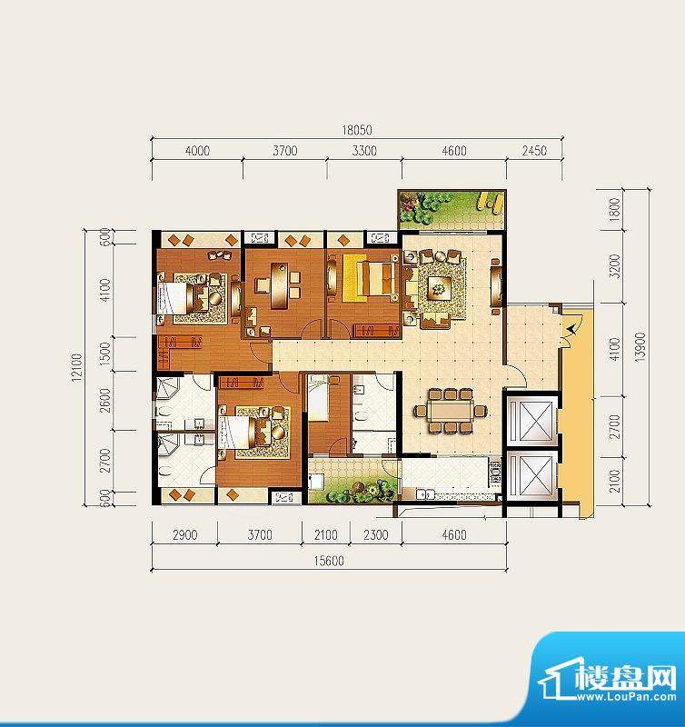 龙泉豪苑二期E户型1#-2#标准层面积:215.00平米