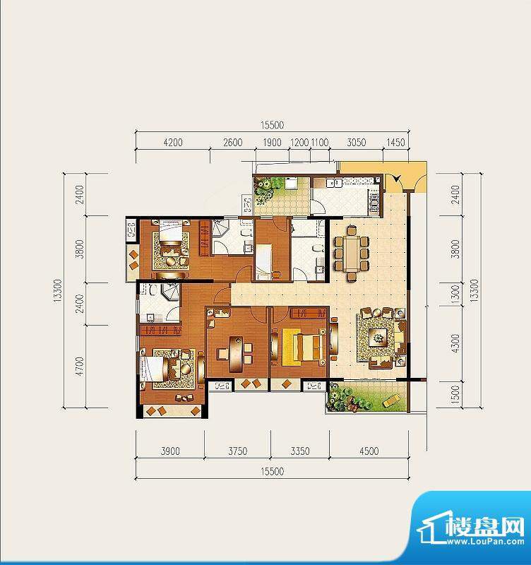 龙泉豪苑二期F户型1#-2#标准层面积:205.00平米