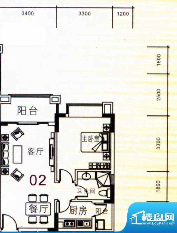 阳光粤港二期30栋3层02户型 1室面积:55.20平米