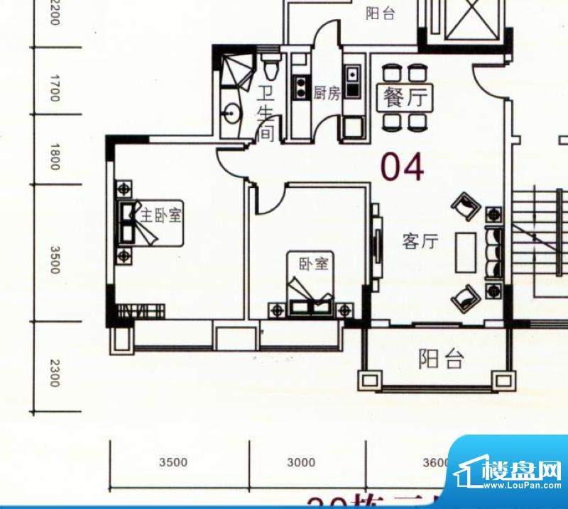 阳光粤港二期30栋3层04户型 2室面积:85.24平米