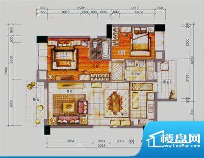 虎门地标 2室 户型图面积:80.00平米