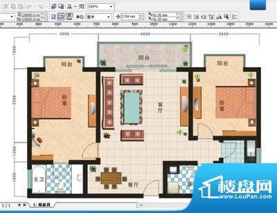 霞晖花园 2室 户型图面积:67.00平米