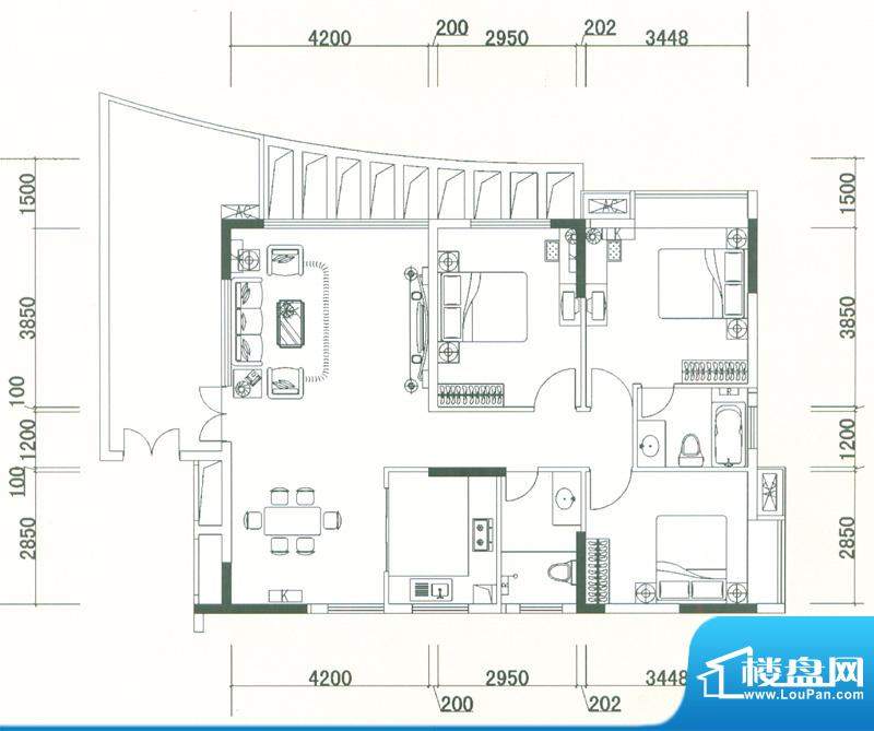 御庭苑3栋智尚名筑户型 3室2厅面积:128.74平米