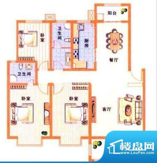 新世纪上河居 3室 户型图面积:105.00平米