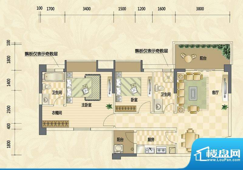 翠湖豪苑四期32栋3单元5-15层F面积:87.88平米