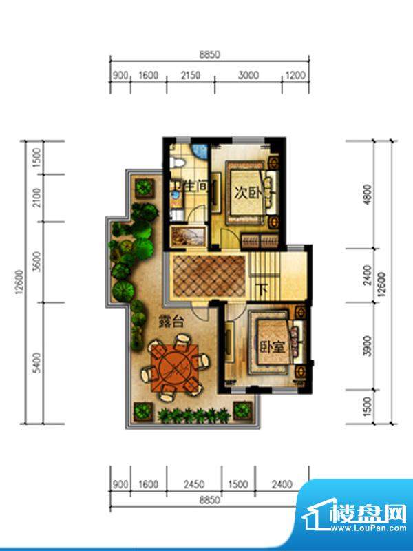 卡纳意乡联排别墅A三层户型 5室面积:252.00平米