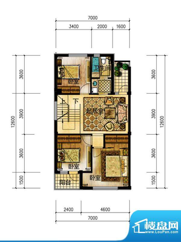 卡纳意乡联排别墅B二层户型 6室面积:239.00平米