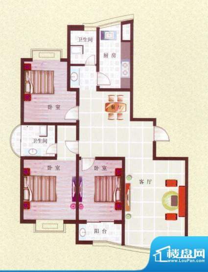 东方明珠F户型 3室2厅2卫1厨面积:148.52平米