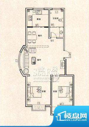 东方明珠户型C 2室2厅1卫1厨面积:100.73平米