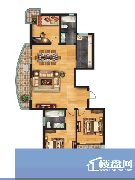 水岸华庭高层住宅户型图 3室2厅面积:157.00平米