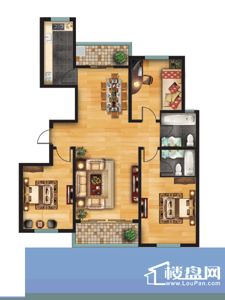 水岸华庭高层住宅户型图 3室2厅面积:141.00平米