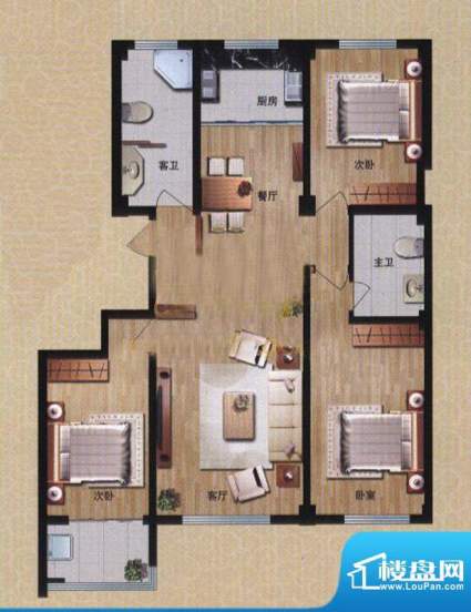 盛华园二期高层住宅 3室2厅2卫面积:154.37平米