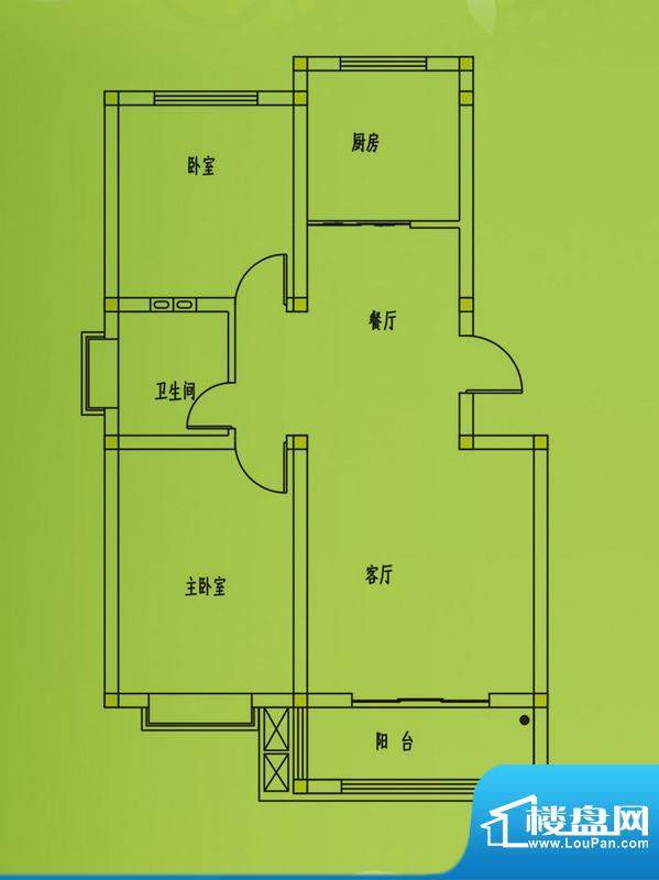 惠和园1号楼标准层户型 2室2厅面积:86.00平米