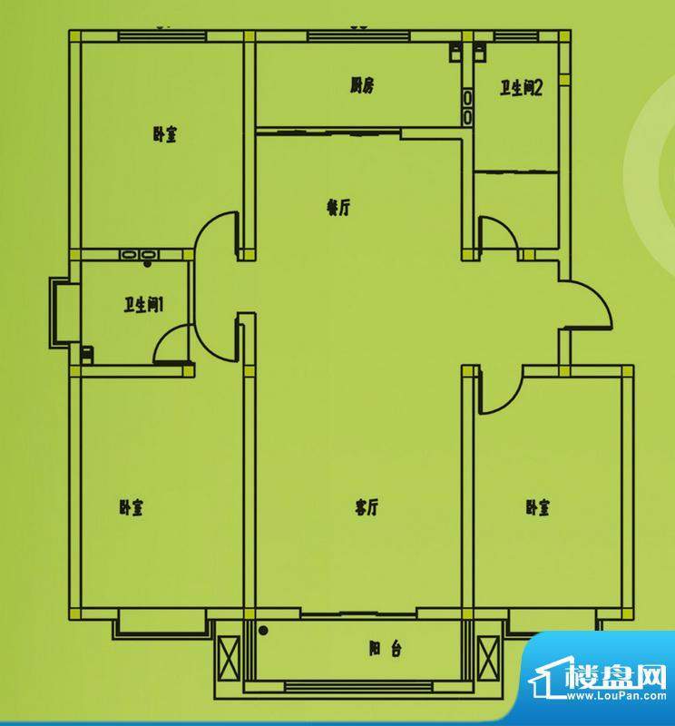 惠和园4号楼标准层户型 3室2厅面积:145.00平米