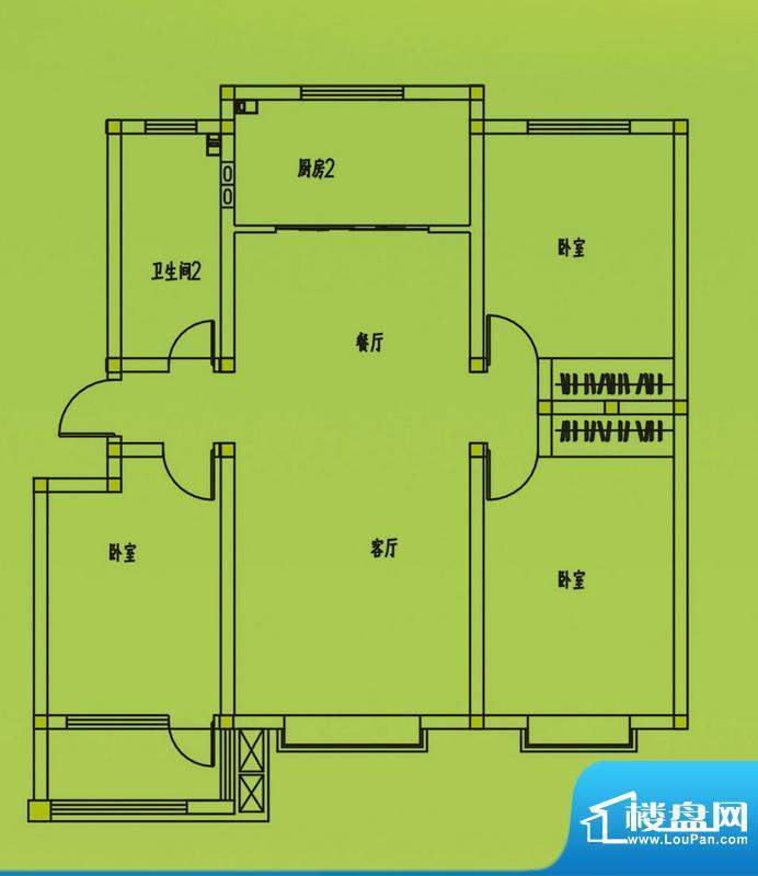 惠和园1、3号楼标准层户型 3室面积:126.00平米