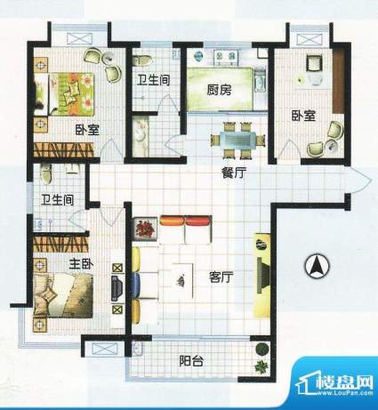 江南怡景一期3号楼C户型 3室2厅面积:141.00平米