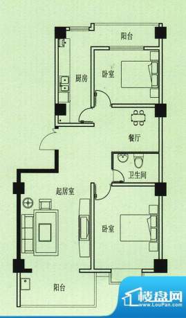 五洲花园户型图 2室2厅1卫1厨面积:101.00平米