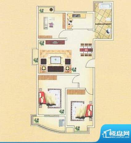 佳利秀水I1户型 3室2厅1卫1厨面积:124.28平米