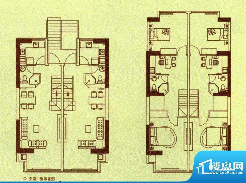 锦绣茗都夹层户型示意图 2室1厅面积:72.00平米
