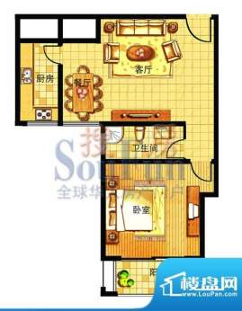 奥运城小户型公寓户型图 1室2厅面积:78.00平米