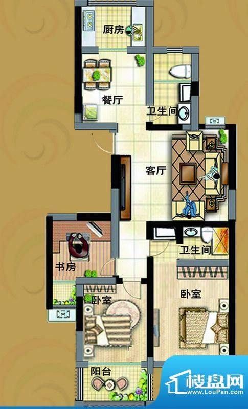 文泰康城D户型 3室2厅2卫面积:120.00平米