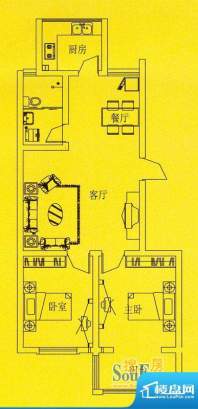 文泰康城C户型 2室2厅1卫1厨面积:104.00平米