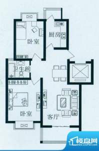 豪绅嘉苑C户型 2室2厅1卫1厨面积:97.00平米