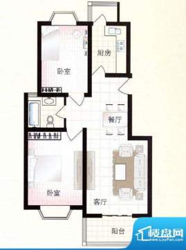 豪绅嘉苑C户型 2室2厅1卫面积:93.36平米