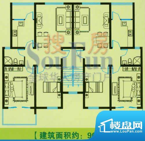 淮海水岸春天户型图 2室2厅1卫面积:90.00平米