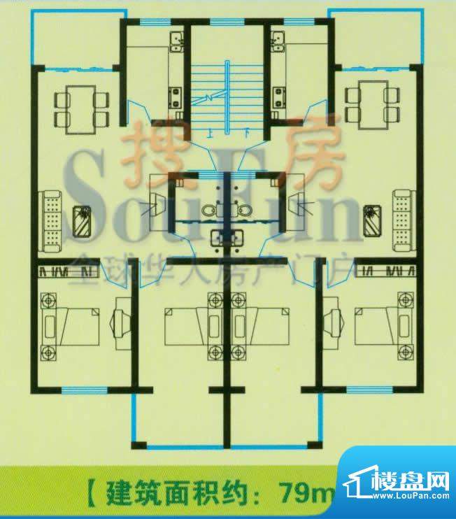 淮海水岸春天户型图 2室2厅1卫面积:79.00平米