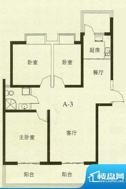 华辰丽景A3户型 3室2厅1卫1厨面积:115.45平米