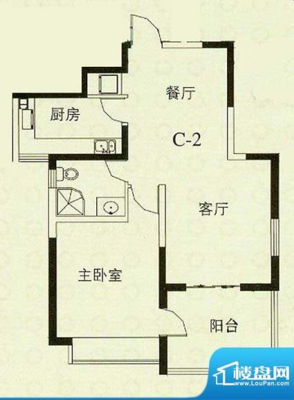 华辰丽景C2户型 1室2厅1卫1厨面积:79.13平米