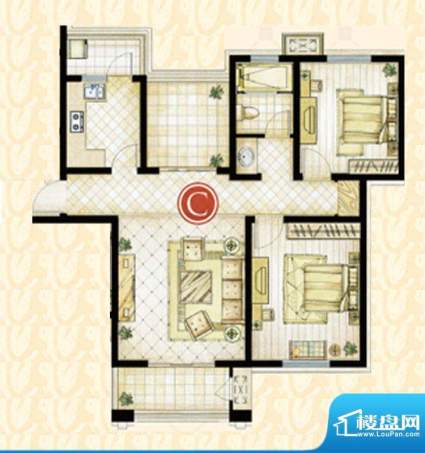 世茂东都1#楼C户型 3室1厅1卫1面积:105.72平米