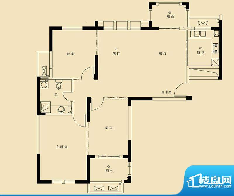 开元云龙谷G9户型 3室2厅1卫面积:118.00平米