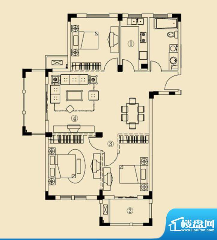 开元云龙谷XG1户型 3室2厅1卫面积:111.68平米