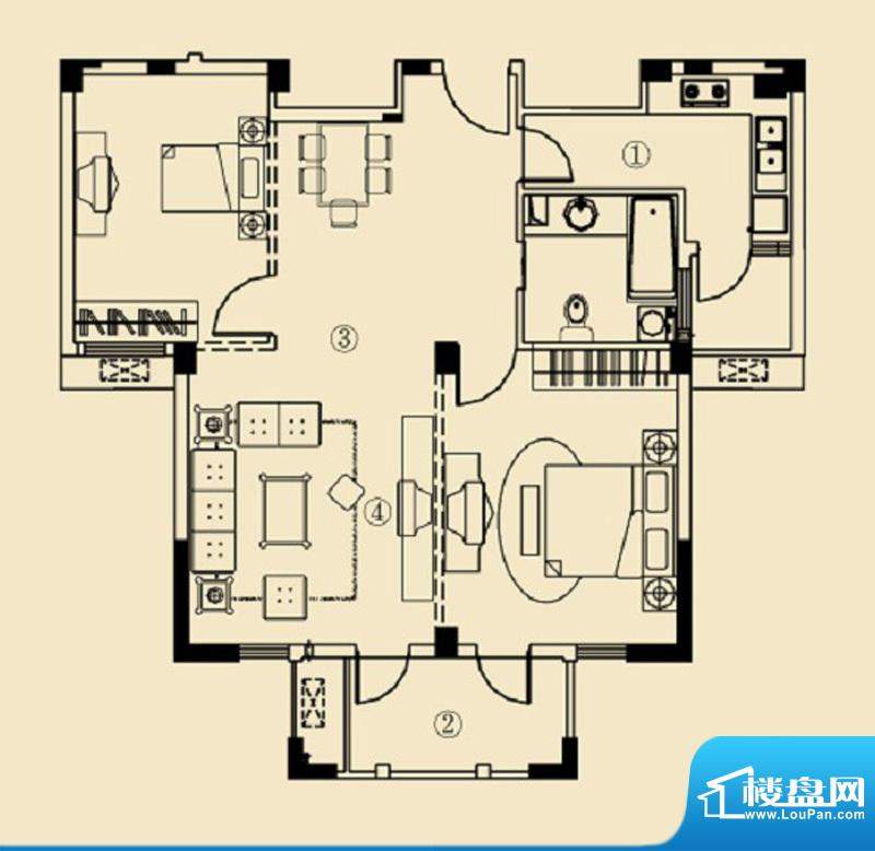 开元云龙谷XG2户型 2室2厅1卫面积:94.42平米