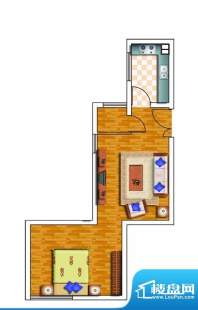 天山绿洲樱花红公馆户型6 1室1面积:48.64平米